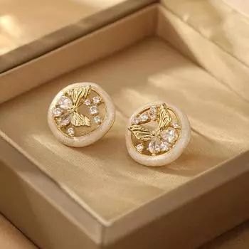 Серьги-гвоздики с бабочкой и тюльпаном из циркония с капающим маслом, настоящее золото, гальваническое покрытие, модные простые серьги для женщин 18K