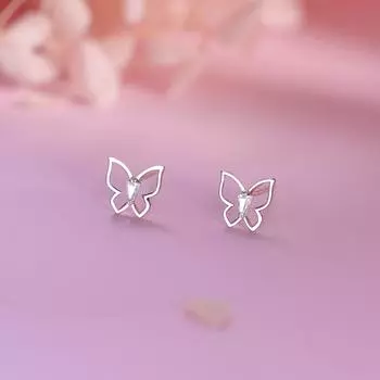 Серьги-гвоздики с бабочкой из циркония для женщин, летние, легкие, роскошные, темпераментные, нишевые, дизайнерские, полые, сверкающие, бриллиантовые серьги