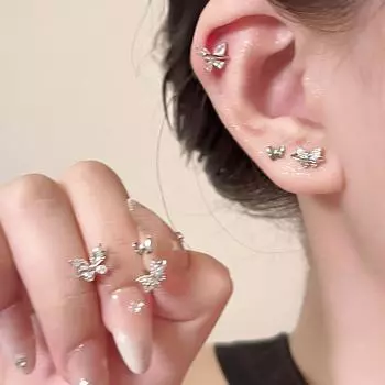 Серьги-гвоздики с бабочкой из циркония, набор из трех предметов, женские, маленькие и изысканные, нишевые, темпераментные, элегантные, модные, простые, универсальные серьги