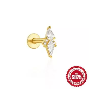 Серьги-гвоздики с бахромой из стерлингового серебра 925 пробы с хрящом, конским глазом и цирконием, с плоской головкой и внутренней резьбой