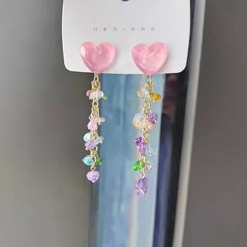 Серьги-гвоздики с бахромой из сверкающих кристаллов Love, корейские, свежие, темпераментные, модные, сладкие серьги