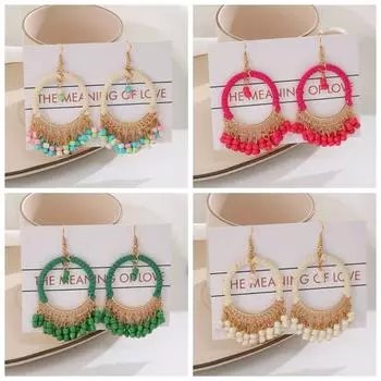 Серьги-гвоздики с бахромой в стиле ретро Millet с бусинами, геометрические серьги-гвоздики с бахромой для женщин style 3