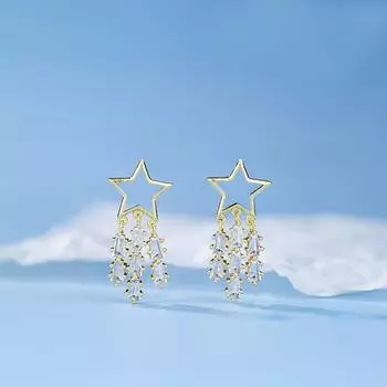 Серьги-гвоздики с бахромой в виде звезды, женственность, простая мода, пентаграмма, капли воды, пригородные серьги, серьги из циркония