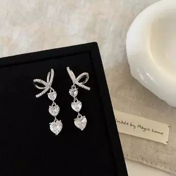 Серьги-гвоздики с бахромой в виде банта из циркония, женские, нишевые, легкие, роскошные, ретро, элегантные, индивидуальные, универсальные серьги