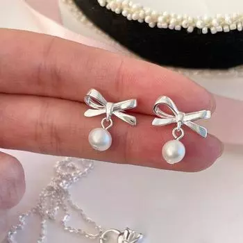 Серьги-гвоздики с бантиком из стерлингового серебра S925, женские легкие роскошные серьги Minority Design Sense