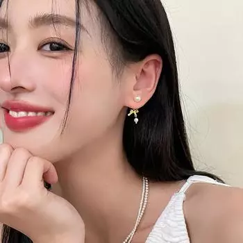 Серьги-гвоздики с бантом и иглой из серебра 925 пробы, женские изысканные серьги с жемчугом, новые серьги высокого класса 925 silver needle