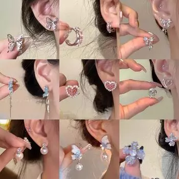 Серьги-гвоздики с бантом из циркония Y2K для женщин, серебряные серьги с кристаллами, ювелирные изделия для вечеринок для девочек, подарки