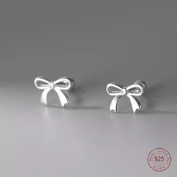 Серьги-гвоздики с бантом из полого серебра 925 пробы для женщин, милые серьги в стиле панк, корейский стиль, новые серьги, ювелирные изделия для пирсинга, подвески