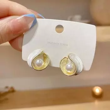 Серьги-гвоздики с белой эмалью и жемчугом, винтажные серьги французского дизайна, необычные серьги для женщин, корейские модные украшения для ушей как