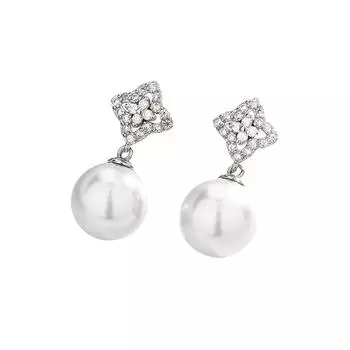 Серьги-гвоздики с белым жемчугом и полым четырехлистным клевером, изысканные серьги-гвоздики с серыми бусинами в виде цветка из циркония Cold Wind Super Flash Copper (with ear plugs)