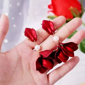 Серьги-гвоздики с большими лепестками из акрила и красной розы, ювелирные аксессуары, серьги-гвоздики красный