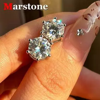 Серьги-гвоздики с бриллиантами 0,5 карата из муассанита цвета D для женщин, оригинальные серьги из серебра 925 пробы и белого золота 18 карат, подарок для девушки высшего качества 5mm-0.5ct белый