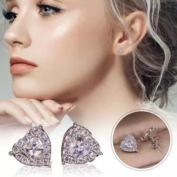 Серьги-гвоздики с бриллиантами для женщин, милые гипоаллергенные серьги-гвоздики в форме сердца с цирконием, модные подарки на годовщину дня рождения One Size