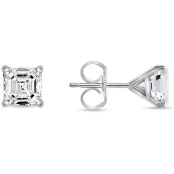 Серьги-гвоздики с бриллиантами огранки «принцесса» 1 карат, цельные серьги из белого золота 14 карат, с застежкой-молнией «Мартини» для повседневной носки и на все случаи жизни 15MM серебряный