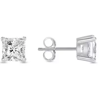 Серьги-гвоздики с бриллиантами огранки «принцесса» 1/2, белое золото 14 карат, корзинка, украшения для повседневной носки для женщин 15MM серебряный