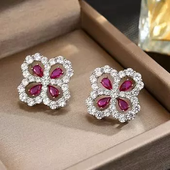 Серьги-гвоздики с бриллиантами в виде четырехлистного клевера, роскошные серьги знаменитости в стиле «зеленый свет», изящные серьги-гвоздики из стерлингового серебра «сказочная красота» розовый