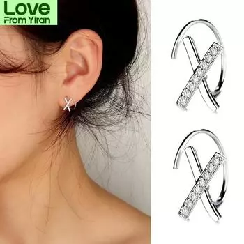Серьги-гвоздики с буквой X из стерлингового серебра 925 пробы для женщин, свадебные серьги, модные ювелирные изделия на годовщину, подвески