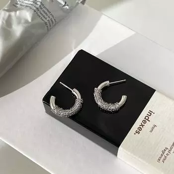 Серьги-гвоздики с цепочкой из серебра 925 пробы, женские уникальные, нишевые, высокого класса, серьги в форме буквы C с холодным ветром, нейтральные и универсальные ювелирные изделия 925 silver needles