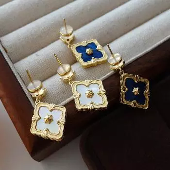 Серьги-гвоздики с четырьмя листочками клевера на удачу, винтажные серьги в средневековом стиле, женская мода, легкие, роскошные, в стиле ретро