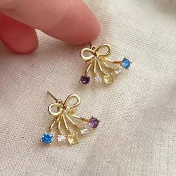 Серьги-гвоздики с цирконием цвета допамина, женские изысканные серьги-бантики, универсальные серьги высокого класса