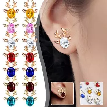 Серьги-гвоздики с цирконием, женские рождественские рога, серьги-гвоздики с оленями, серьги-гвоздики в стиле бохо, милые серьги, ювелирные изделия, подарки, рождественские украшения One Size розовый