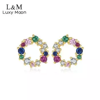 Серьги-гвоздики с цирконом S925. Простые серьги-гвоздики из стерлингового серебра с микронабором цветного циркониевого венка.