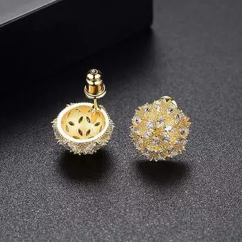 Серьги-гвоздики с цирконом желтого и золотого цвета в корейском стиле CMM золотой