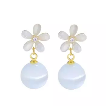 Серьги-гвоздики с цветами высшего качества, серьги с искусственным опалом, модные серьги, серьги. золотой