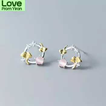 Серьги-гвоздики с цветком для женщин из стерлингового серебра 925 пробы, модные опаловые серьги-гвоздики с берушами 1.3cm * 1.5cm