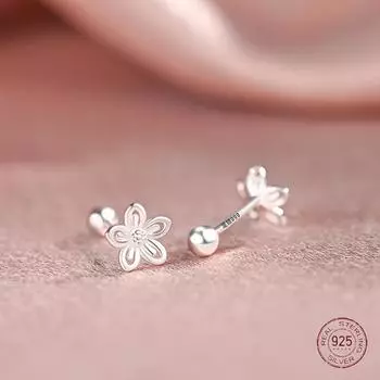 Серьги-гвоздики с цветком из стерлингового серебра 925 пробы, стильные женские украшения для вечеринок, прекрасный аксессуар, подарок