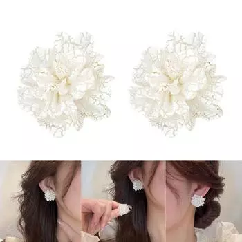 Серьги-гвоздики с цветком камелии, модные серьги-гвоздики с цветком камелии, простые серьги с цветком, украшение для ушей белый