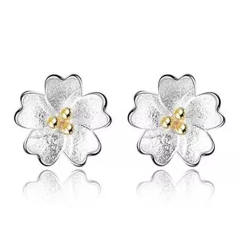 Серьги-гвоздики с цветком Женские позолоченные серьги-гвоздики Серьги-гвоздики с милыми цветами Женские серьги-гвоздики Серьги-кольца