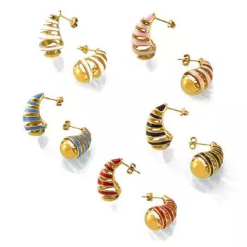 Серьги-гвоздики с цветной спиралью в виде капли воды и масла, полые серьги с темперой, легкие роскошные серьги из титановой стали, не выцветающие