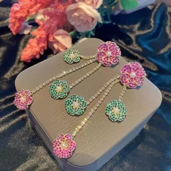 Серьги-гвоздики с цветной ветряной мельницей, слегка инкрустированные цирконами и бахромой, ретро-темпераментные цветочные серьги