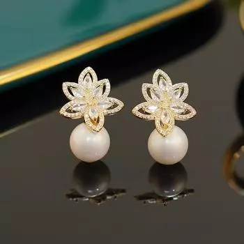 Серьги-гвоздики с цветочным цирконием, роскошные серьги с высоким чувством, легкие, изысканные, универсальные, женские золотой