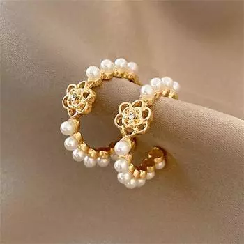 Серьги-гвоздики с цветочным искусственным жемчугом C-образной формы для женщин, массивные серьги, вечерние ювелирные изделия, подарки YSX