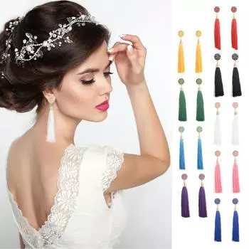 Серьги-гвоздики с длинными цветочными кисточками в этническом стиле с полыми розами и камелиями One Size зелёный