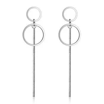 Серьги-гвоздики с длинными кисточками из стерлингового серебра 925 пробы, двойные круглые серьги для женщин, модные вечерние украшения S-E176