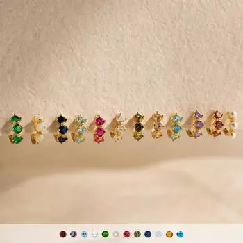 Серьги-гвоздики с двенадцатью камнями по месяцу рождения Серьги-гвоздики с камнями по месяцу рождения Женские, вакуумное покрытие, 18-каратное золото, защита цвета January