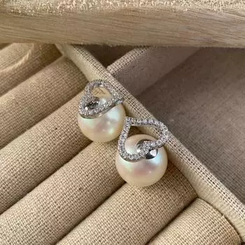 Серьги-гвоздики с двумя ушками, дизайн Love Back Buckle Pearl, полные бриллиантов, супер яркие, нежные серьги-гвоздики для знаменитостей, серебряные иглы