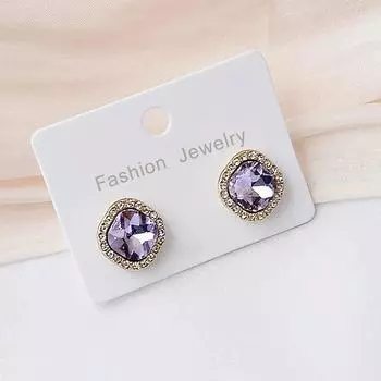 Серьги-гвоздики с фиолетовым кристаллом и цирконием для женщин, золотые металлические изысканные роскошные корейские серьги, блестящие украшения для ушей, подарки фиолетовый