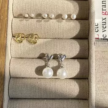 Серьги-гвоздики с французским ретро-жемчугом, нежный темперамент, развитое чувство, легкая роскошь, серебряные серьги-иглы для любви, серьги в честь китайского Нового года. 925 silver needle