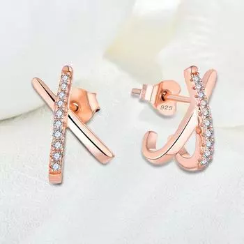 Серьги-гвоздики с геометрическим крестом и цирконием, посеребренные серьги-гвоздики из розового золота S925 розового золота