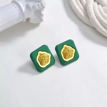 Серьги-гвоздики с геометрическим квадратом в виде тигрового аватара, серьги-гвоздики с ретро-текстурой, персонализированные простые модные серьги