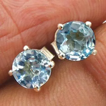 Серьги-гвоздики с голубым топазом и аметистом Ларимар, 100% стерлинговое серебро 925 пробы, ювелирные изделия ручной работы синий