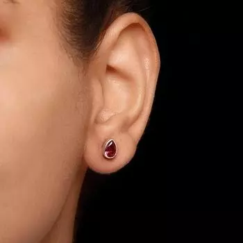 Серьги-гвоздики с граненым розовым турмалиновым кварцем - Серьги из стерлингового серебра 925 пробы