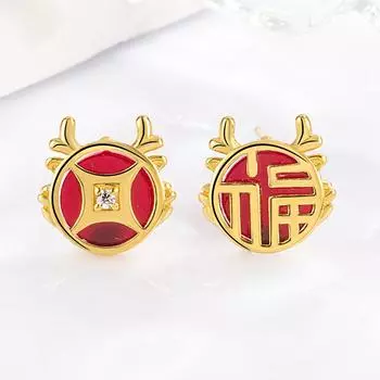 Серьги-гвоздики с изображением дракона Фу и бриллиантами, простой дизайн, национальный стиль, легкая роскошь, высококачественные украшения для ушей, модные дорожные украшения