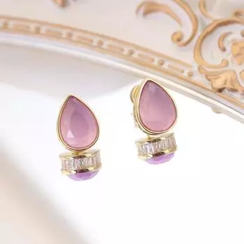 Серьги-гвоздики с каплями воды и цирконием, роскошные серьги высшего качества, модные серьги знаменитостей. 14k фиолетовый