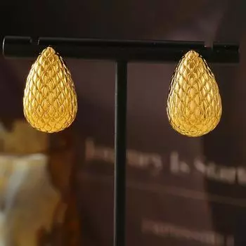 Серьги-гвоздики с каплями воды, ретро-дизайн, медный материал, покрытый настоящим золотом 18 карат