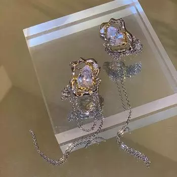 Серьги-гвоздики с кисточками из лавы, женские простые, милые и классные, длинные, нерегулярные, плиссированные серьги из жидкого металла